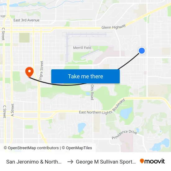 San Jeronimo & Northway Ese to George M Sullivan Sports Arena map