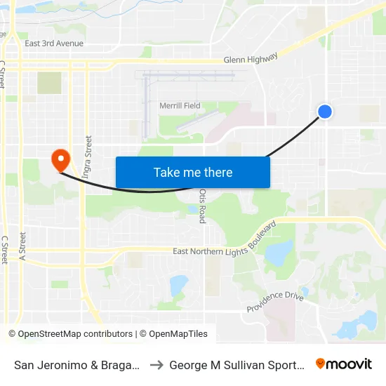 San Jeronimo & Bragaw Wsw to George M Sullivan Sports Arena map