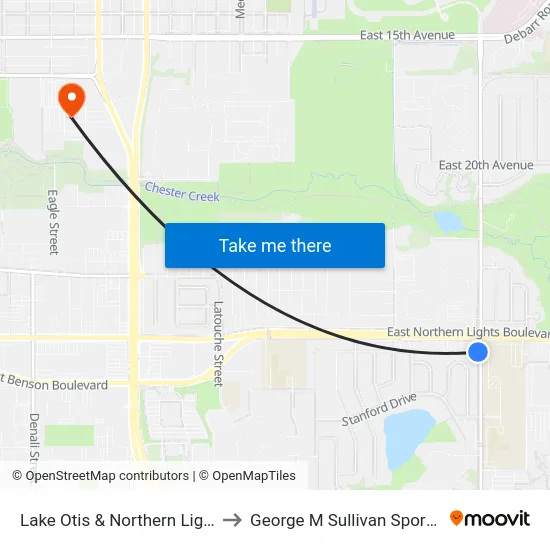 Lake Otis & Northern Lights Ssw to George M Sullivan Sports Arena map