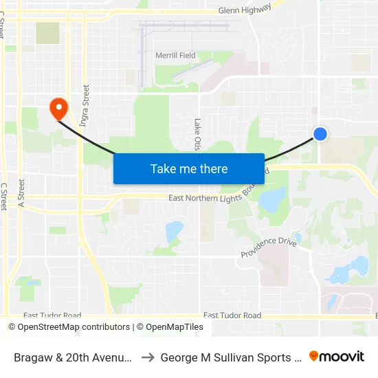 Bragaw & 20th Avenue Nne to George M Sullivan Sports Arena map