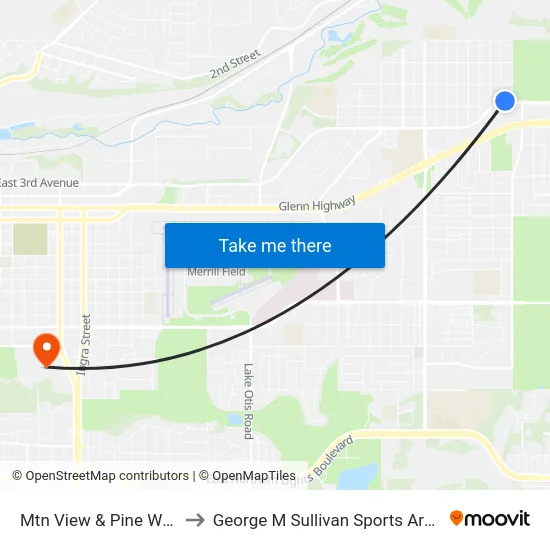 Mtn View & Pine Wnw to George M Sullivan Sports Arena map