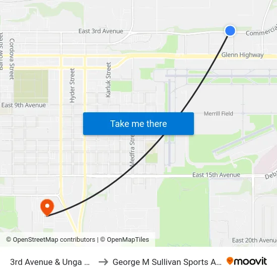 3rd Avenue & Unga Wnw to George M Sullivan Sports Arena map