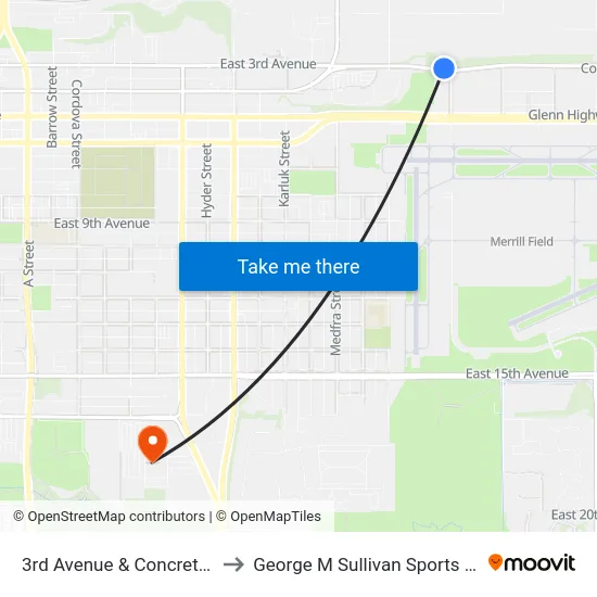3rd Avenue & Concrete Ene to George M Sullivan Sports Arena map