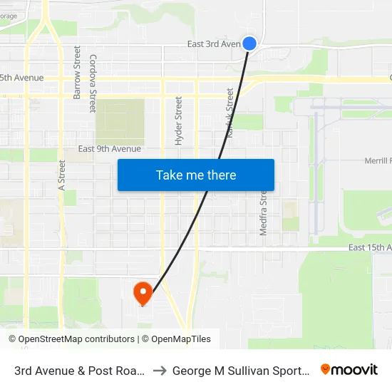 3rd Avenue & Post Road Wnw to George M Sullivan Sports Arena map
