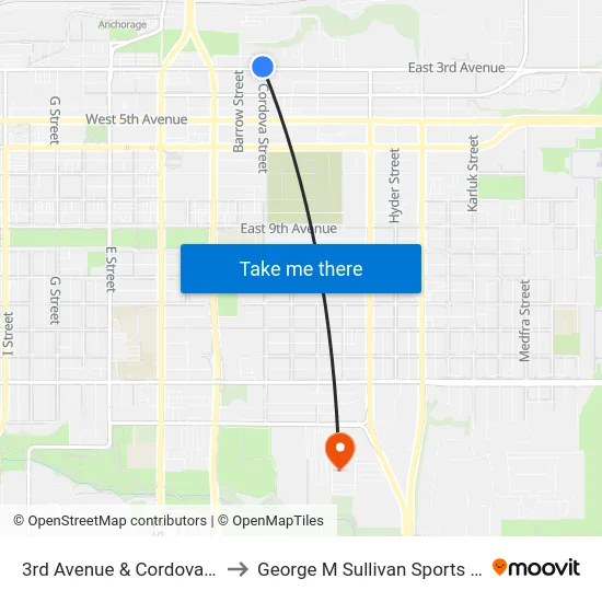 3rd Avenue & Cordova Wnw to George M Sullivan Sports Arena map