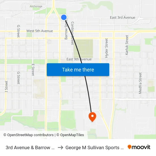 3rd Avenue & Barrow Wnw to George M Sullivan Sports Arena map