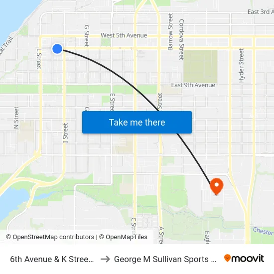 6th Avenue & K Street Ese to George M Sullivan Sports Arena map