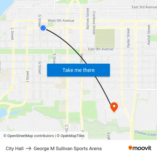 City Hall to George M Sullivan Sports Arena map