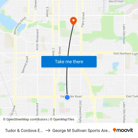 Tudor & Cordova Ese to George M Sullivan Sports Arena map