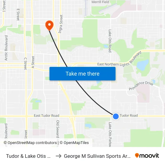 Tudor & Lake Otis Ese to George M Sullivan Sports Arena map
