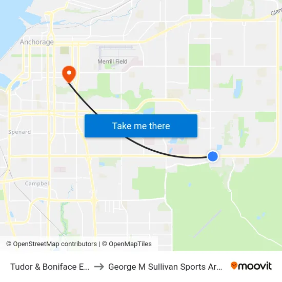 Tudor & Boniface Ese to George M Sullivan Sports Arena map