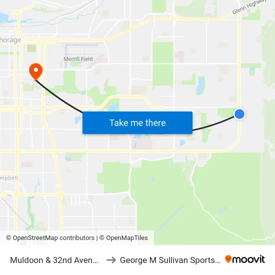 Muldoon & 32nd Avenue Nne to George M Sullivan Sports Arena map