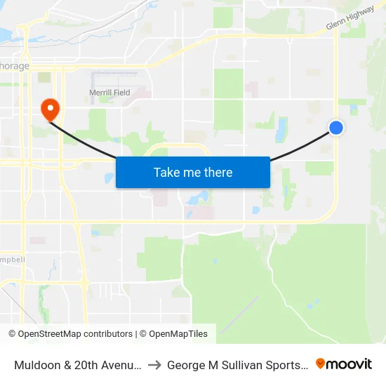 Muldoon & 20th Avenue Nne to George M Sullivan Sports Arena map
