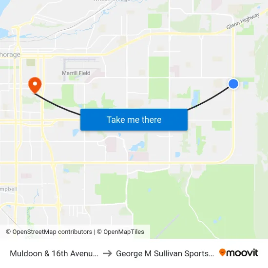 Muldoon & 16th Avenue Nne to George M Sullivan Sports Arena map