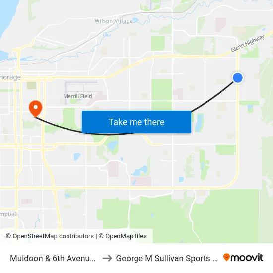 Muldoon & 6th Avenue Nne to George M Sullivan Sports Arena map