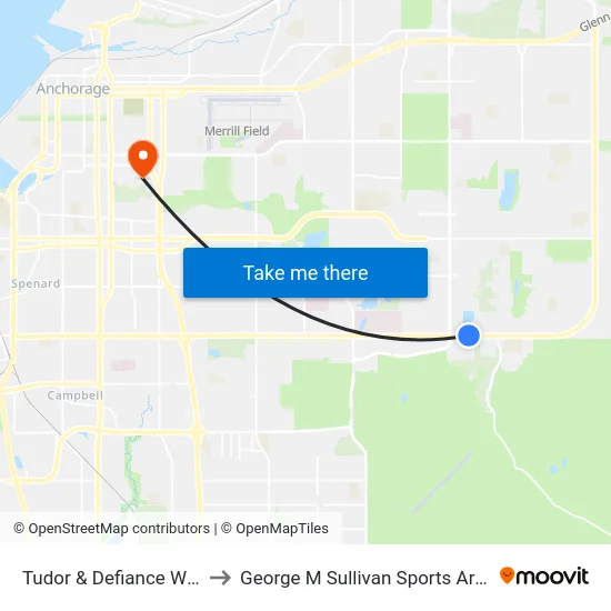 Tudor & Defiance Wnw to George M Sullivan Sports Arena map