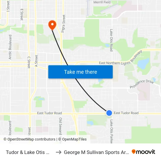 Tudor & Lake Otis Wnw to George M Sullivan Sports Arena map