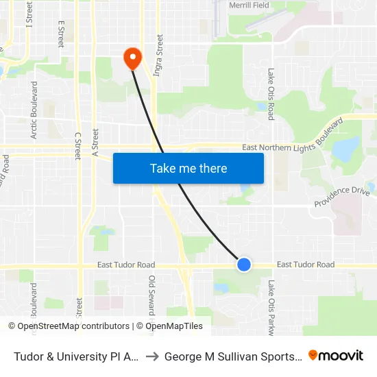 Tudor & University Pl Apt Ene to George M Sullivan Sports Arena map