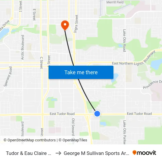Tudor & Eau Claire Ene to George M Sullivan Sports Arena map
