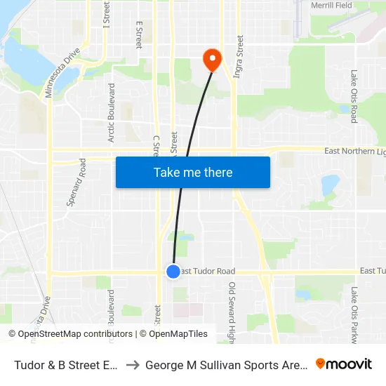 Tudor & B Street Ene to George M Sullivan Sports Arena map