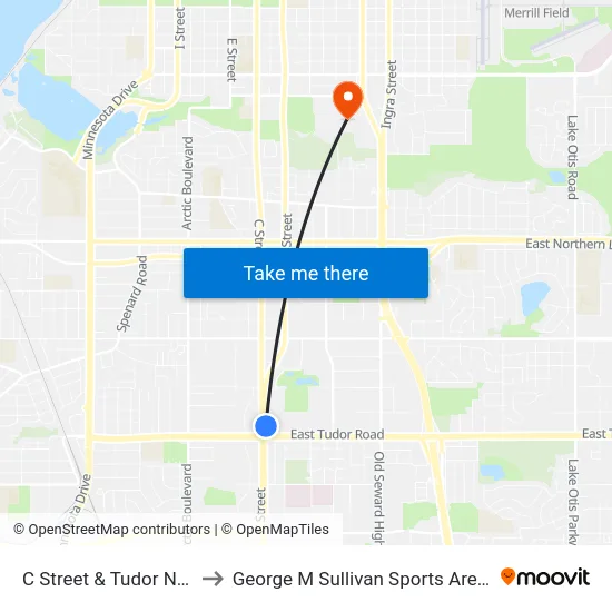 C Street & Tudor Nne to George M Sullivan Sports Arena map