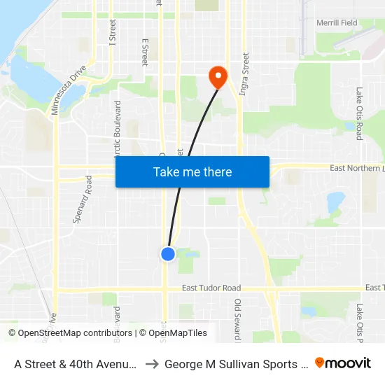A Street & 40th Avenue Nne to George M Sullivan Sports Arena map