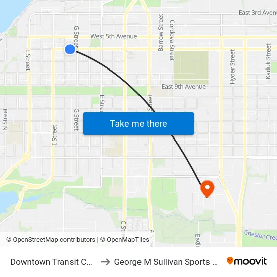 Downtown Transit Center to George M Sullivan Sports Arena map