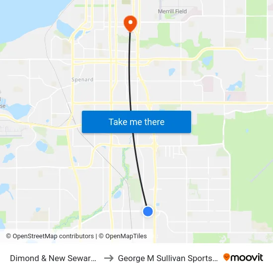 Dimond & New Seward Wsw to George M Sullivan Sports Arena map
