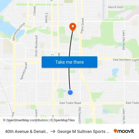 40th Avenue & Denali Ese to George M Sullivan Sports Arena map
