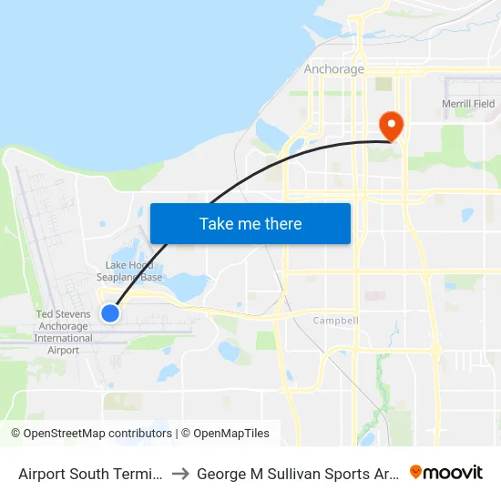 Airport South Terminal to George M Sullivan Sports Arena map