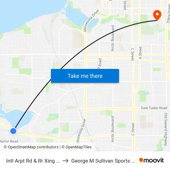 Intl Arpt Rd & Rr Xing Wsw to George M Sullivan Sports Arena map