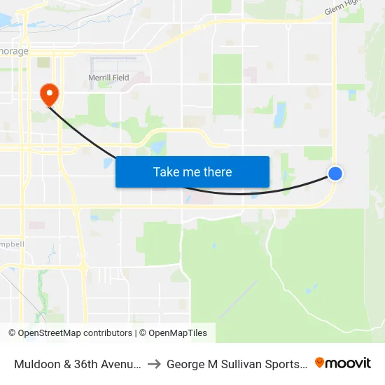 Muldoon & 36th Avenue Nne to George M Sullivan Sports Arena map