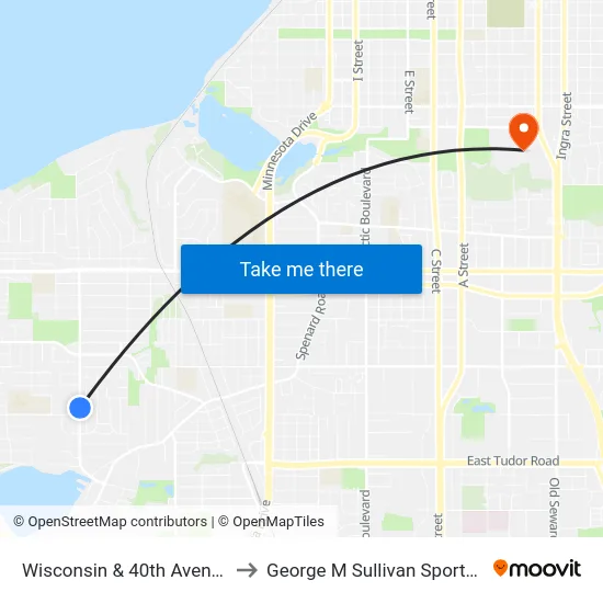 Wisconsin & 40th Avenue Nne to George M Sullivan Sports Arena map