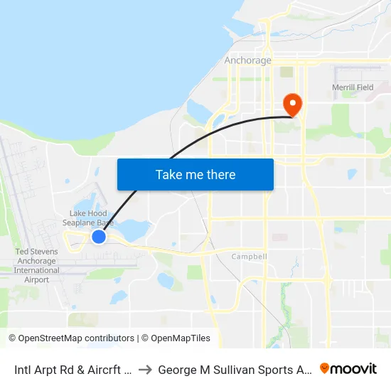 Intl Arpt Rd & Aircrft Ese to George M Sullivan Sports Arena map