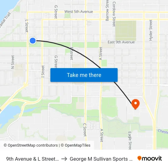 9th Avenue & L Street Ene to George M Sullivan Sports Arena map
