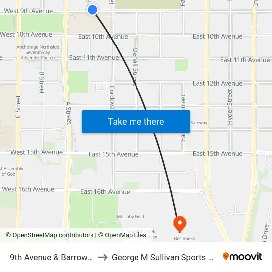 9th Avenue & Barrow Ene to George M Sullivan Sports Arena map
