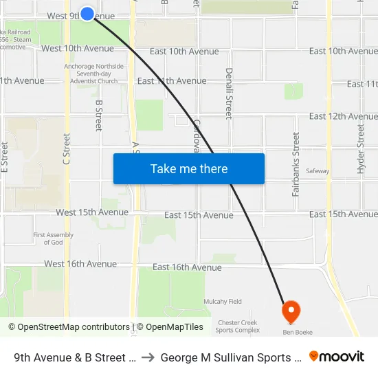 9th Avenue & B Street Wnw to George M Sullivan Sports Arena map