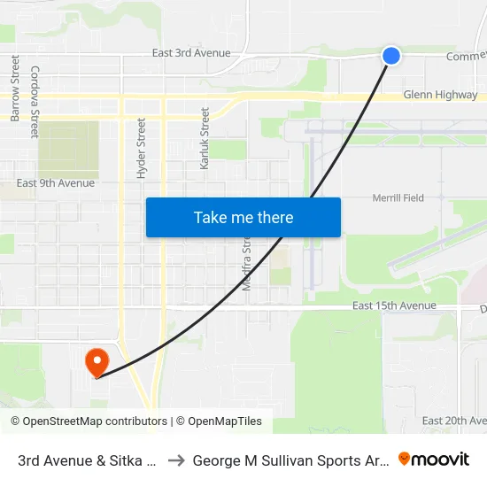 3rd Avenue & Sitka Ese to George M Sullivan Sports Arena map