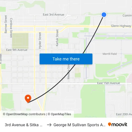 3rd Avenue & Sitka Wnw to George M Sullivan Sports Arena map