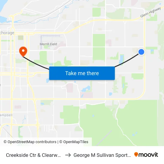 Creekside Ctr & Clearwater Ese to George M Sullivan Sports Arena map