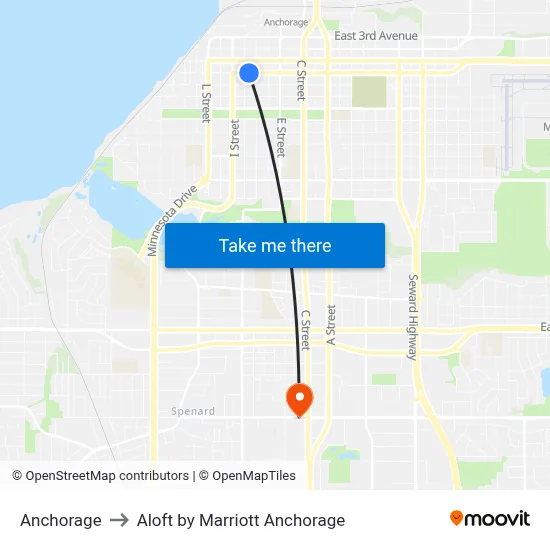 Anchorage to Aloft by Marriott Anchorage map