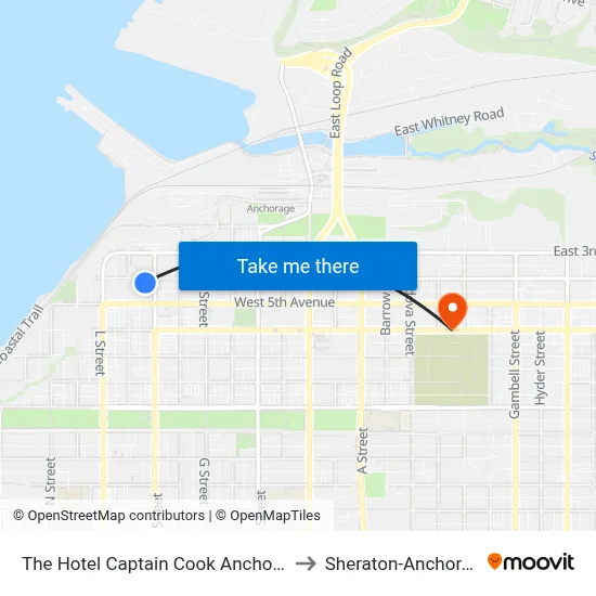 The Hotel Captain Cook Anchorage to Sheraton-Anchorage map