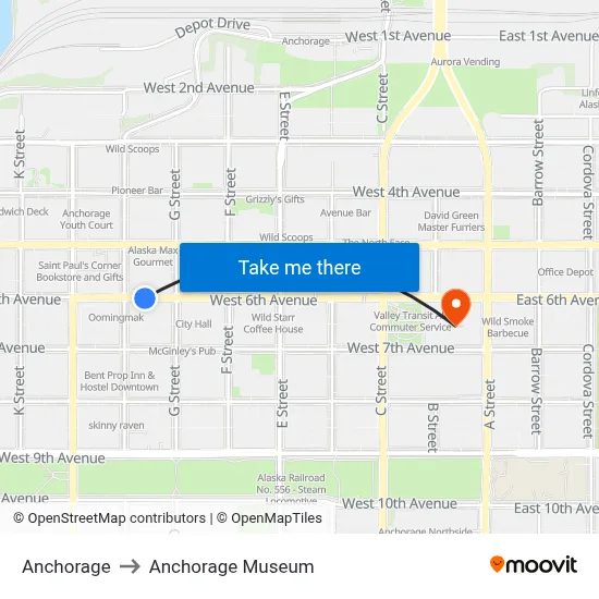 Anchorage to Anchorage Museum map
