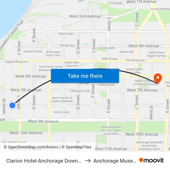 Clarion Hotel-Anchorage Downtown to Anchorage Museum map