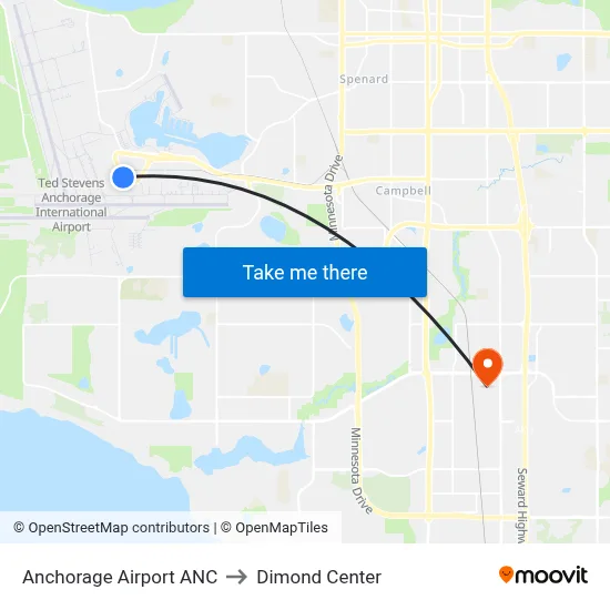 Anchorage Airport ANC to Dimond Center map