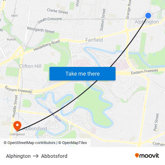 Alphington to Abbotsford map