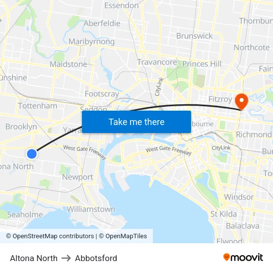 Altona North to Abbotsford map
