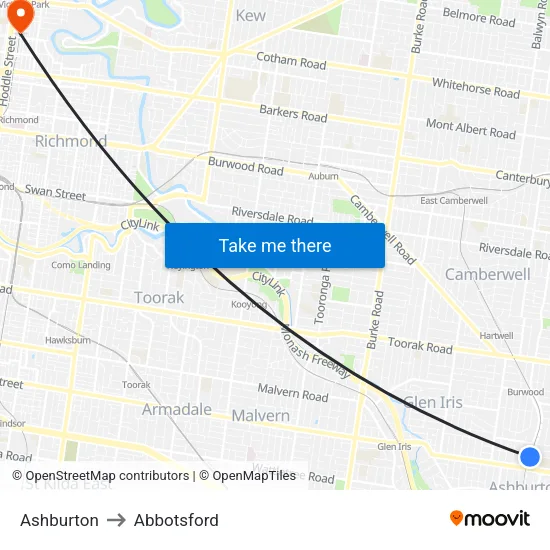Ashburton to Abbotsford map