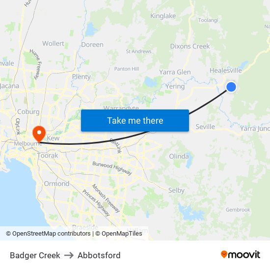 Badger Creek to Abbotsford map