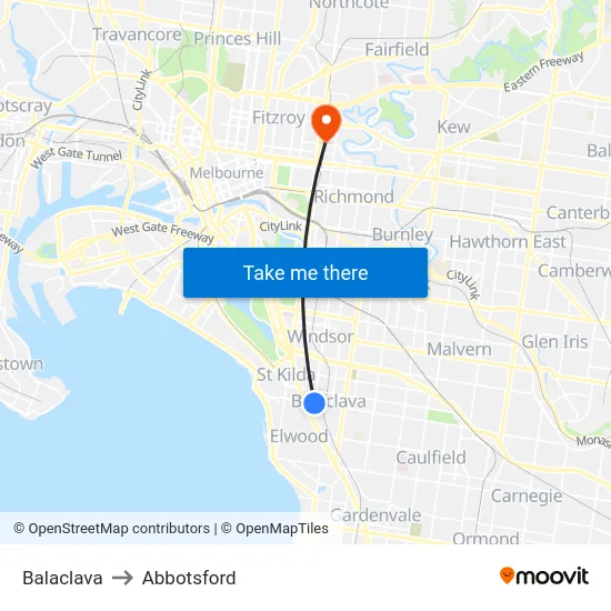 Balaclava to Abbotsford map